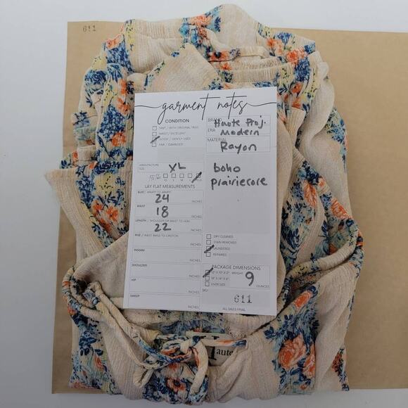 Haute Project Ruffle Sleeve Crop Top Boho Prairiecore XL 611 - Picture 9 of 10